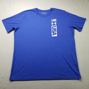 Under Armour USA T-Shirt Mens Size 2XL Blue Flag UA Logo Team USA Short Sleeve